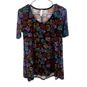 LuLaRoe Black with Multicolor Flowers Perfect T - XS
